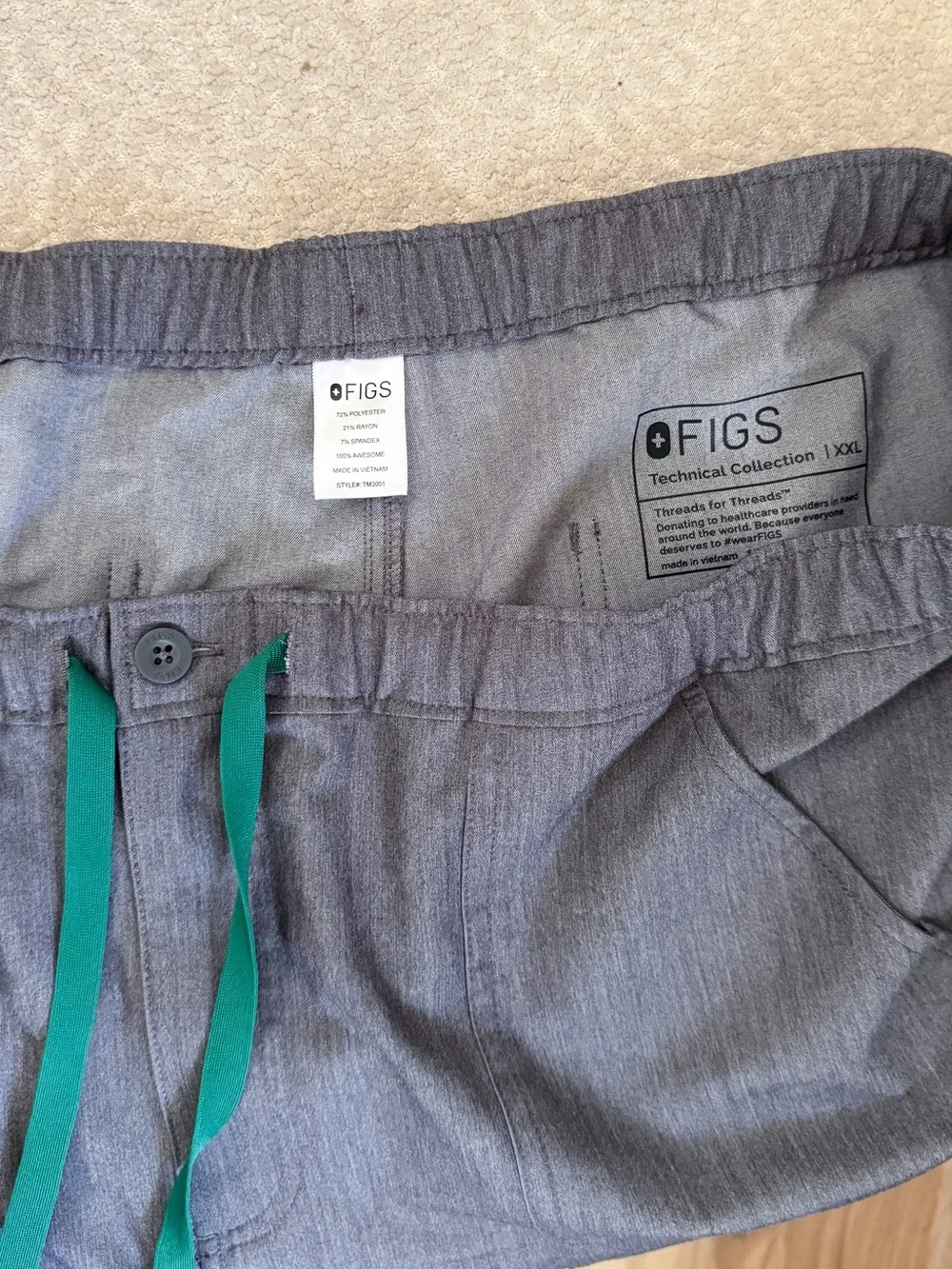 Men's Figs Graphite Gray Drawstring Cairo Cargo Scrub Pants size XXL